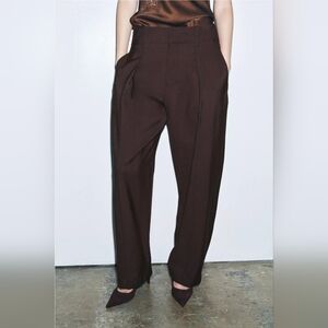 Zara ZW COLLECTION CARROT WIDE LEG PANTS WITH BUCKLE